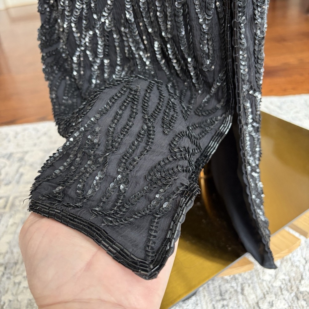 Vintage NWT Black Silk Beaded Formal Maxi Dress Size 14 Wedding Event Elegant - Picture 7 of 16